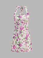 Floral Halter Tie Mini Dress
