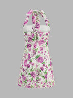 Floral Halter Tie Mini Dress