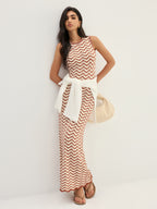 Wavy Stripe Knit Sleeveless Mermaid Maxi Dress