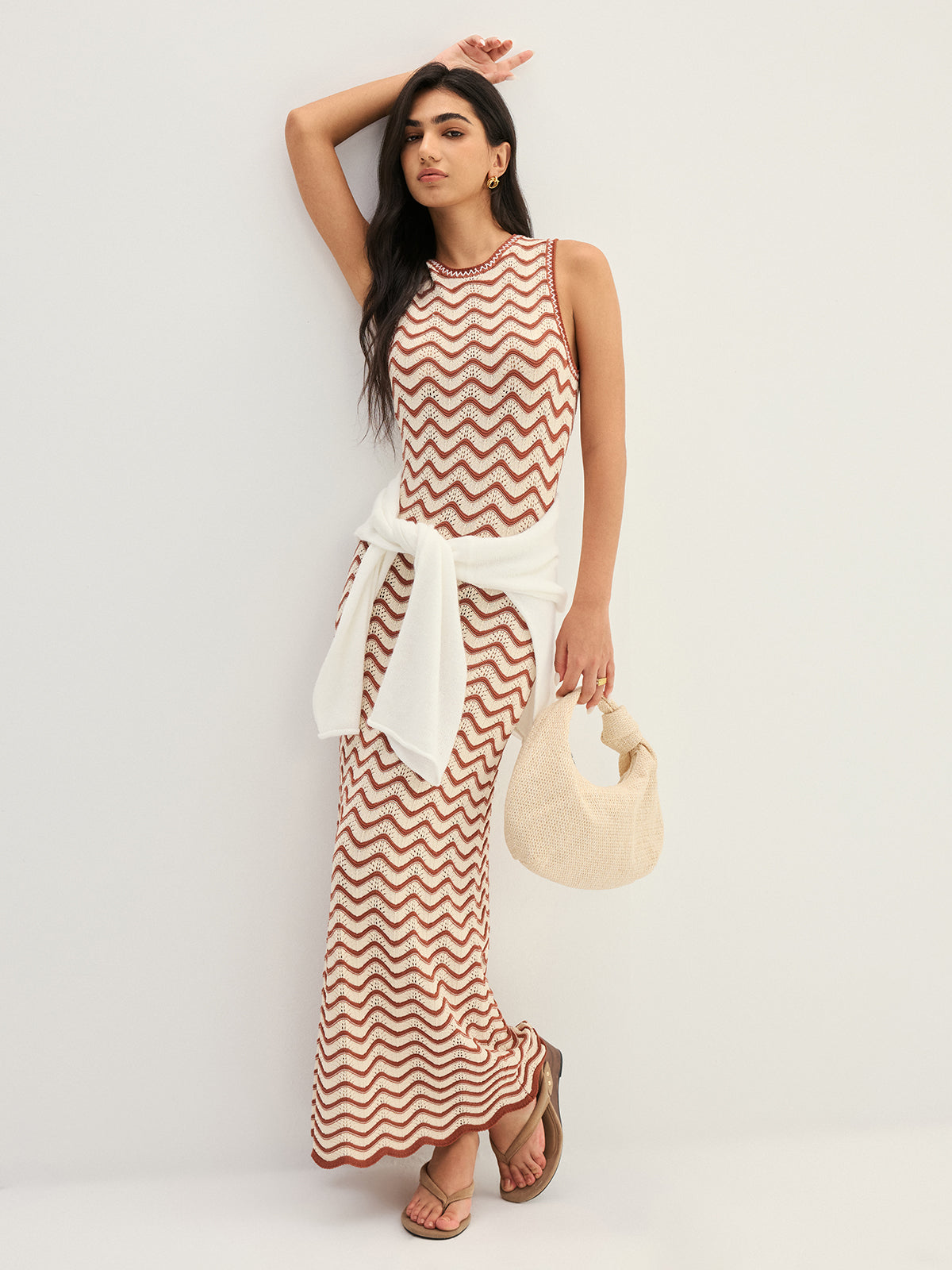 Wavy Stripe Knit Sleeveless Mermaid Maxi Dress