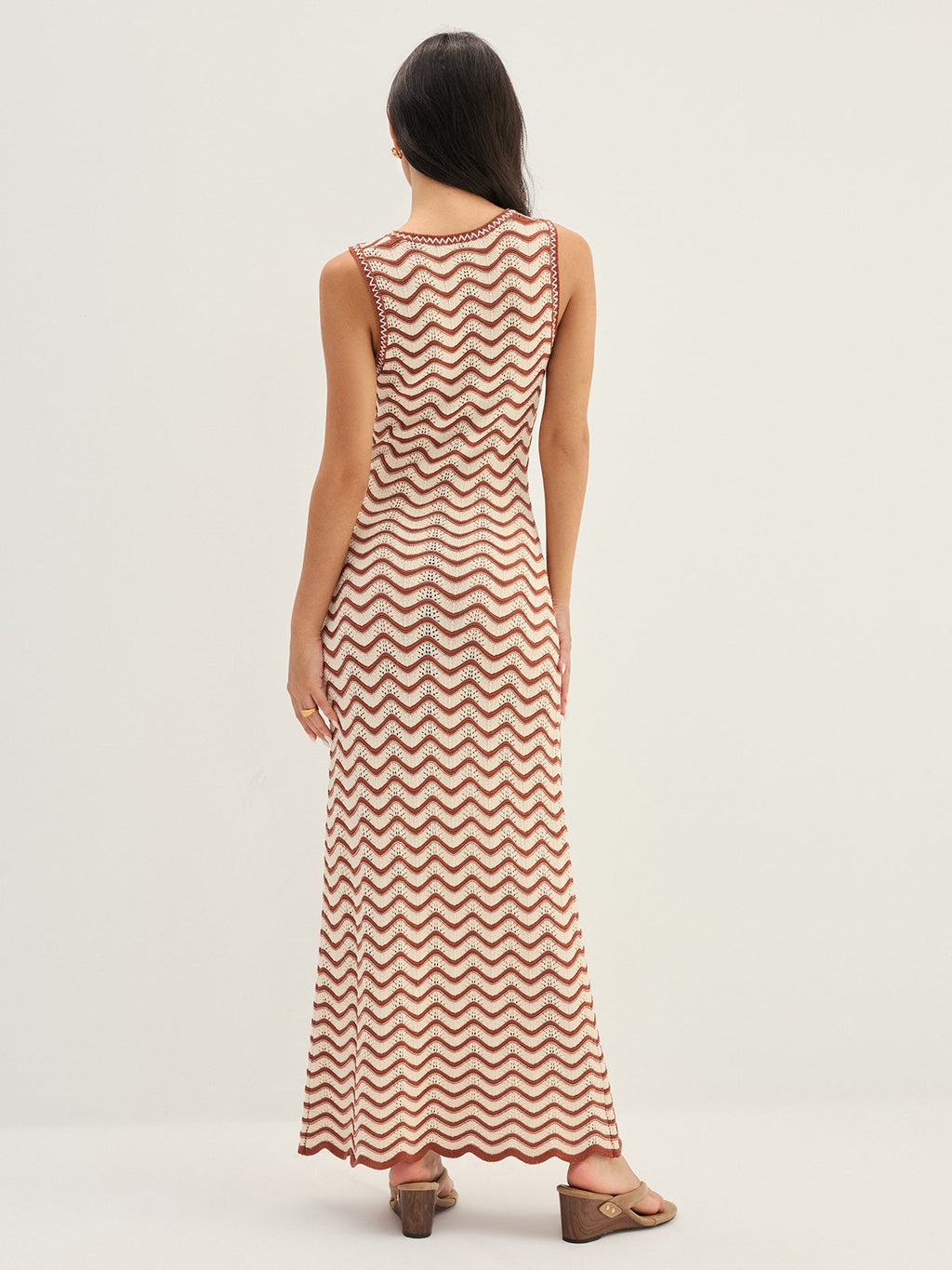 Wavy Stripe Knit Sleeveless Mermaid Maxi Dress