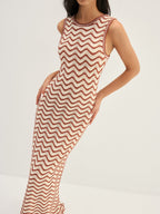 Wavy Stripe Knit Sleeveless Mermaid Maxi Dress