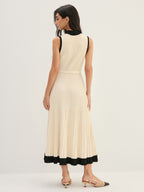 Elegant Contrast Collar Rib Knit Maxi Dress