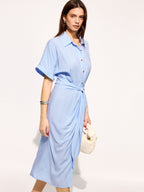 Tie-Waist Short Sleeve Maxi Shirt Dress