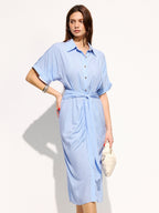 Tie-Waist Short Sleeve Maxi Shirt Dress