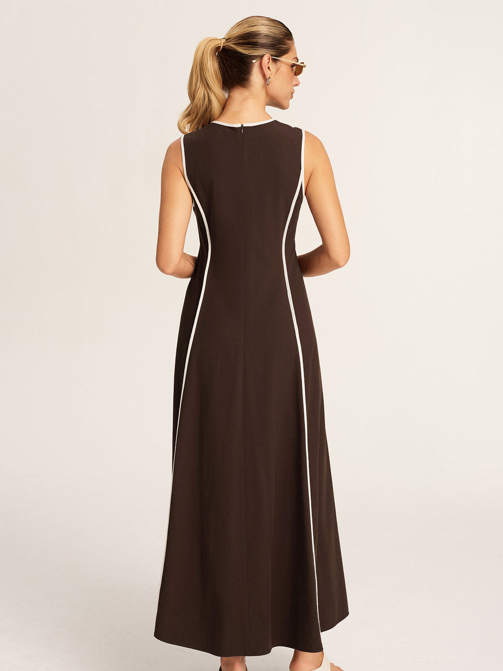 Contrast Piping A-Line Maxi Dress