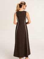 Contrast Piping A-Line Maxi Dress