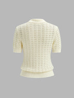 Openwork Short Sleeve Collared Knitted Top