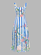 Floral Print Striped Sleeveless Maxi Dress