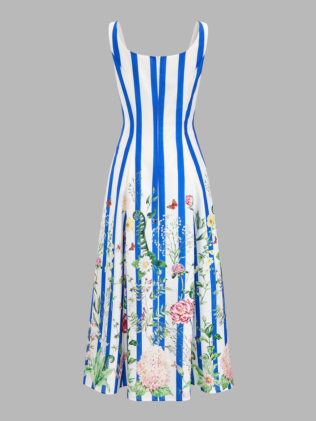 Floral Print Striped Sleeveless Maxi Dress
