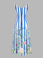 Floral Print Striped Sleeveless Maxi Dress