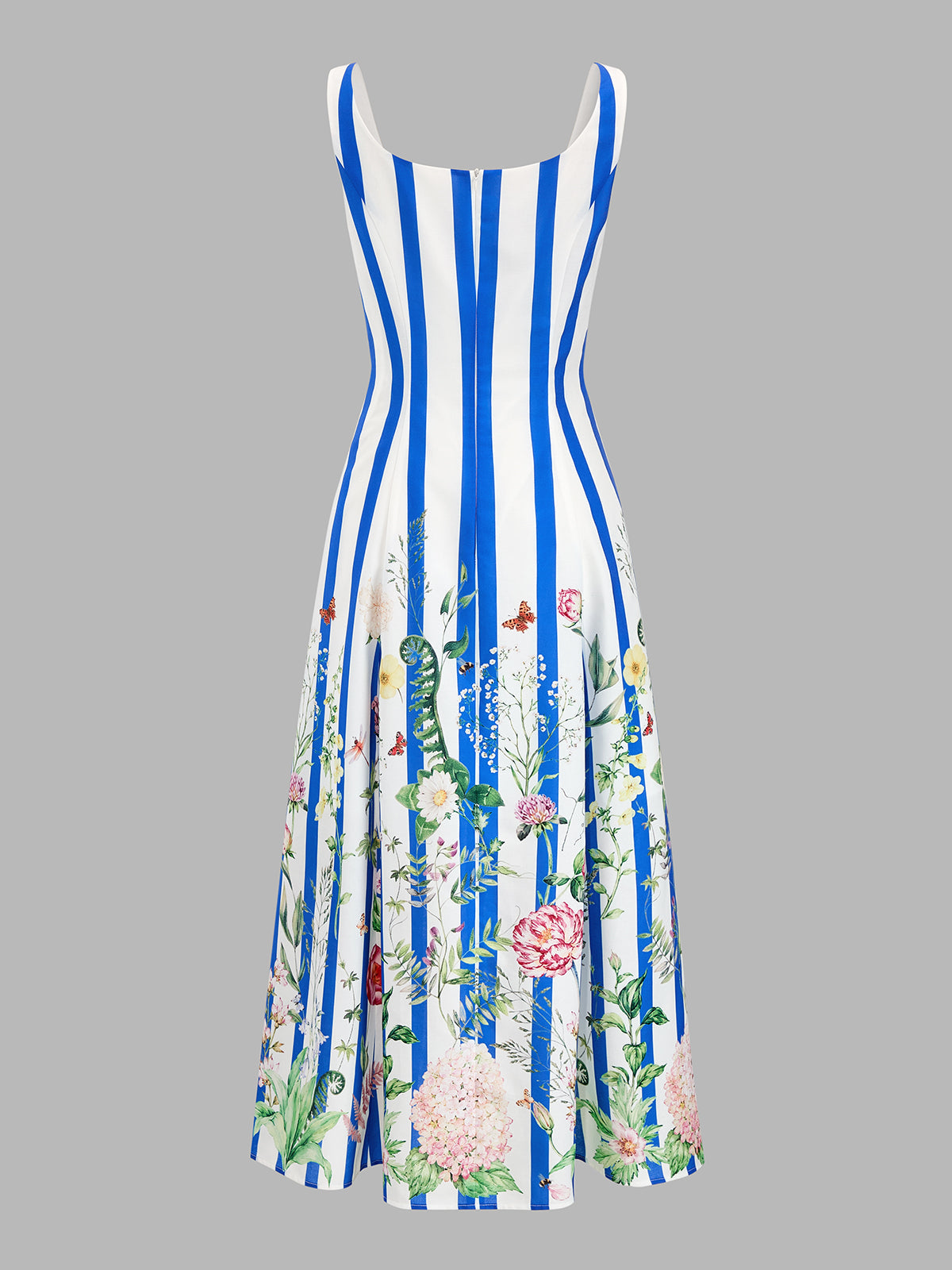 Floral Print Striped Sleeveless Maxi Dress