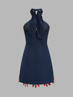 Crisscross Halter Floral Embroidered Mini Dress