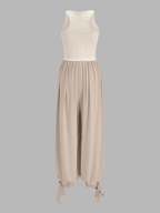 Two-Tone Sleeveless Tie Cuff Balloon Jumpsuit