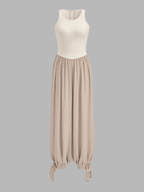 Two-Tone Sleeveless Tie Cuff Balloon Jumpsuit