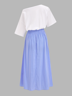 Color Block Off-Shoulder Striped Midi Dress