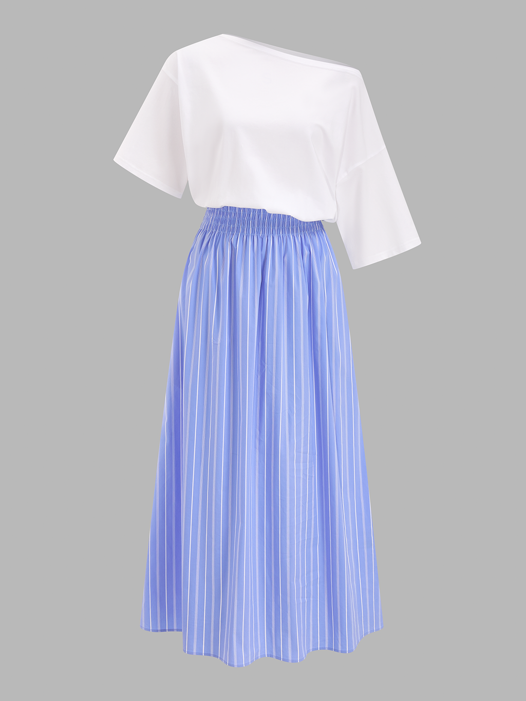 Color Block Off-Shoulder Striped Midi Dress