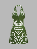 Printed Halter Cut Out Mini Dress