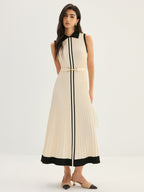 Elegant Contrast Collar Rib Knit Maxi Dress