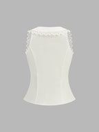 Lace Trim Lapel Buttoned V-Neck Vest