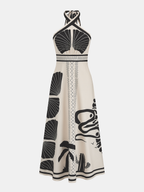 Tropical Print Halter Neck Maxi Dress