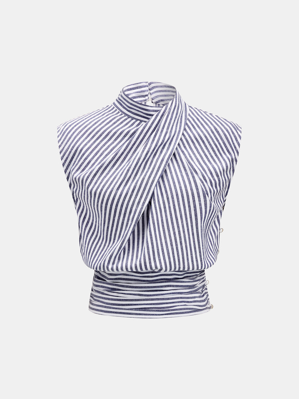 Asymmetrical Neck Striped Sleeveless Blouse