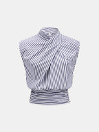 Asymmetrical Neck Striped Sleeveless Blouse