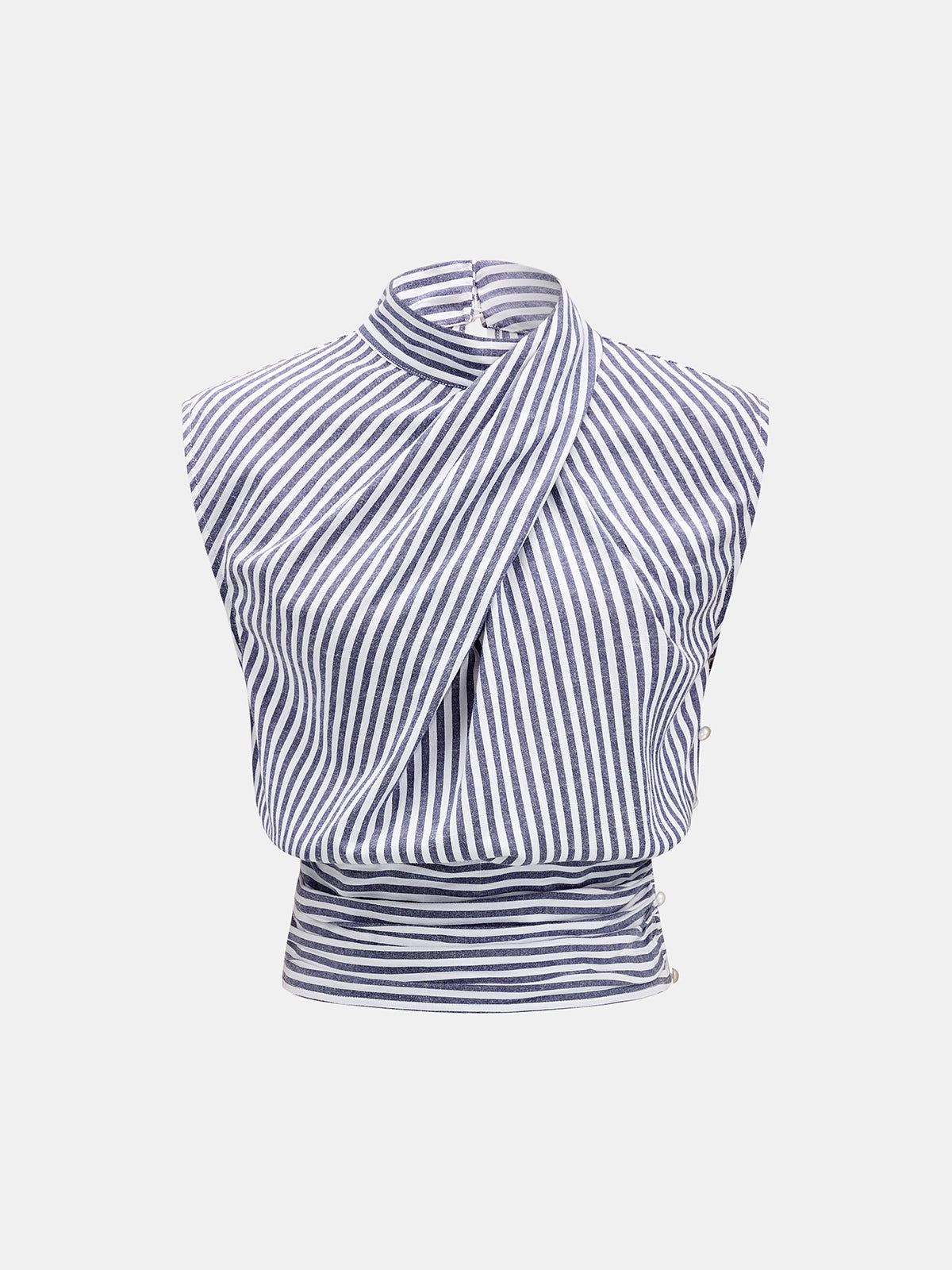 Asymmetrical Neck Striped Sleeveless Blouse