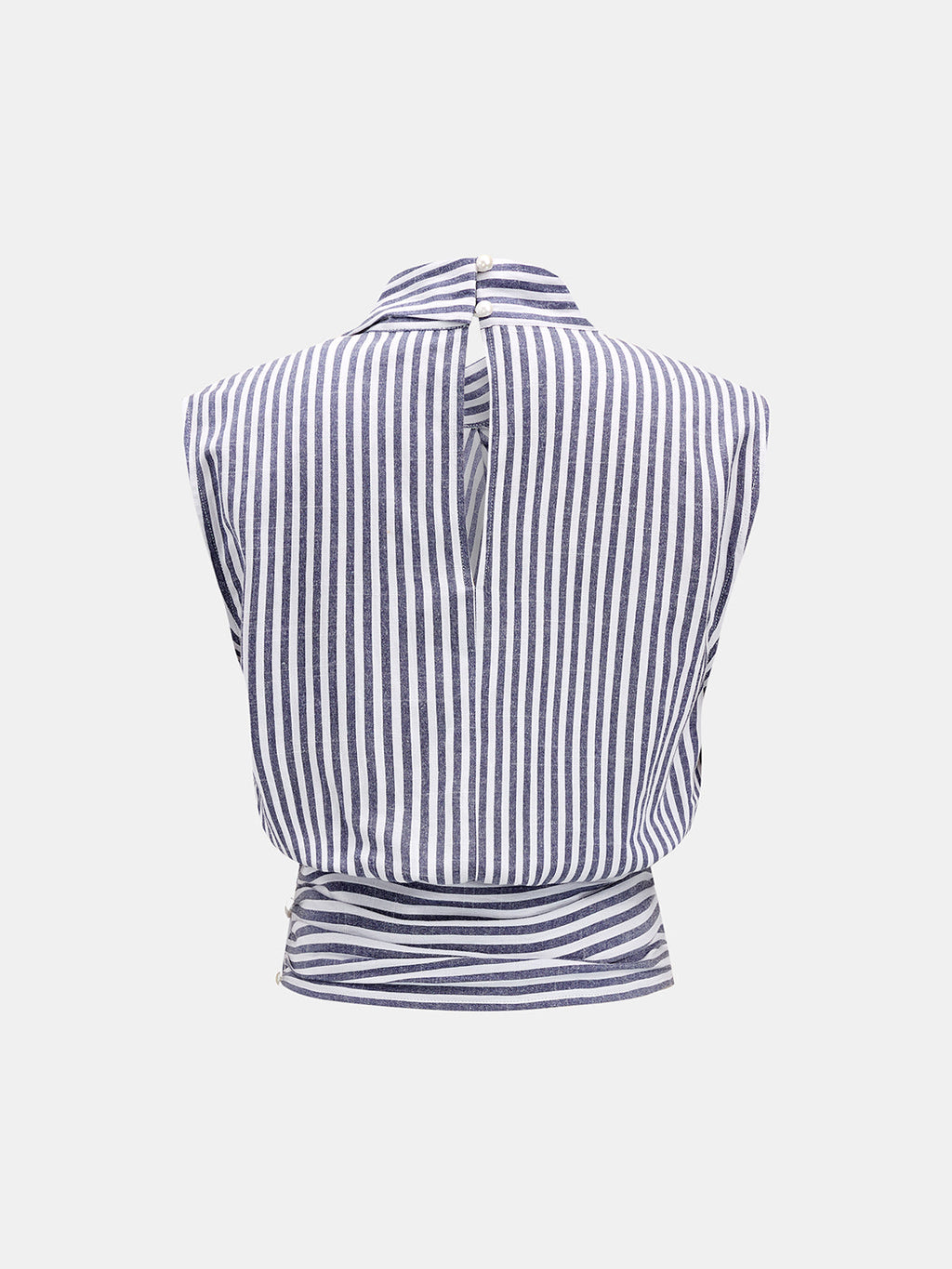 Asymmetrical Neck Striped Sleeveless Blouse
