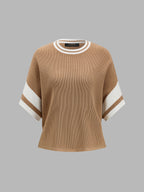 Color Block Rib Knit Two Piece Pants Set