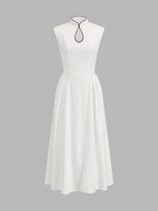 Linen Blend Sleeveless Keyhole Maxi Dress