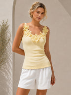3D Floral Ribbed Knit Tank Top