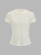 Semi-Sheer Paisley Short Sleeve Top
