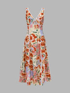 Sleeveless Floral Print Backless Maxi Dress