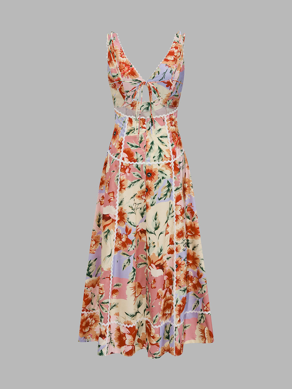 Sleeveless Floral Print Backless Maxi Dress