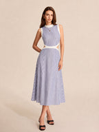Mock Neck Waist Cutout Striped Maxi Dress