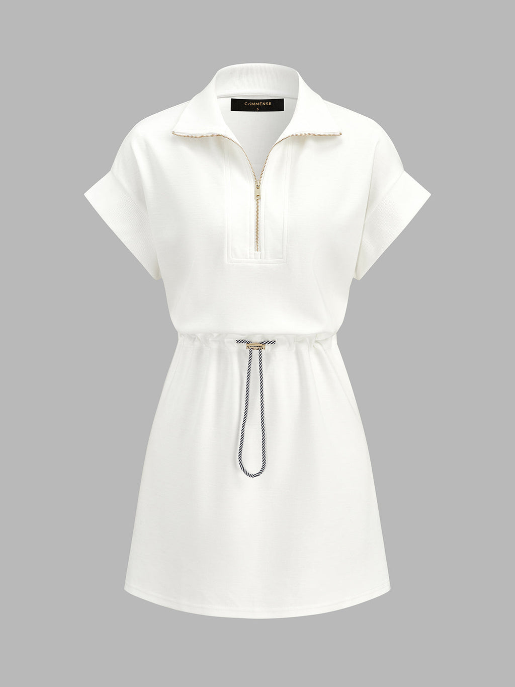 Half Zip Polo Drawstring Waist Mini Dress