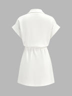 Half Zip Polo Drawstring Waist Mini Dress