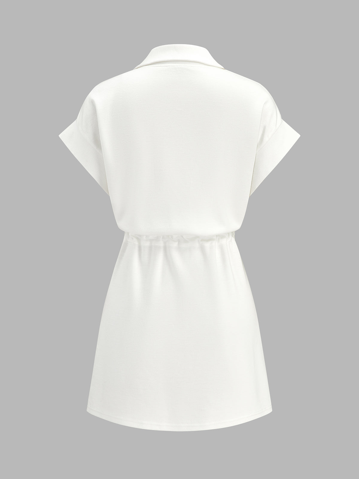 Half Zip Polo Drawstring Waist Mini Dress