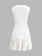 Scallop V Neck Pleated Hem Mini Dress