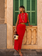 Cotton Eyelet Embroidery Top & Midi Skirt Set
