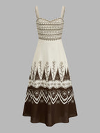 Border Print Sweetheart Midi Dress