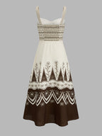 Border Print Sweetheart Midi Dress