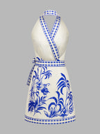 Botanical Print Halter Wrap Dress