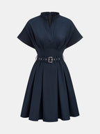 Belted Cotton Linen Pleated Mini Dress