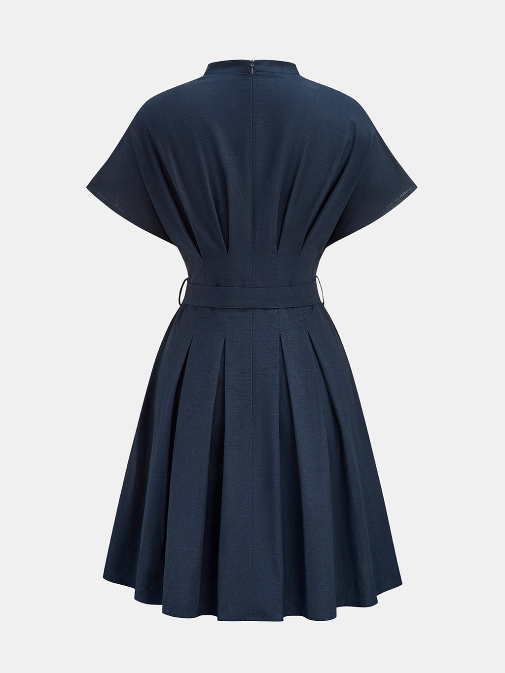 Belted Cotton Linen Pleated Mini Dress