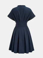 Belted Cotton Linen Pleated Mini Dress