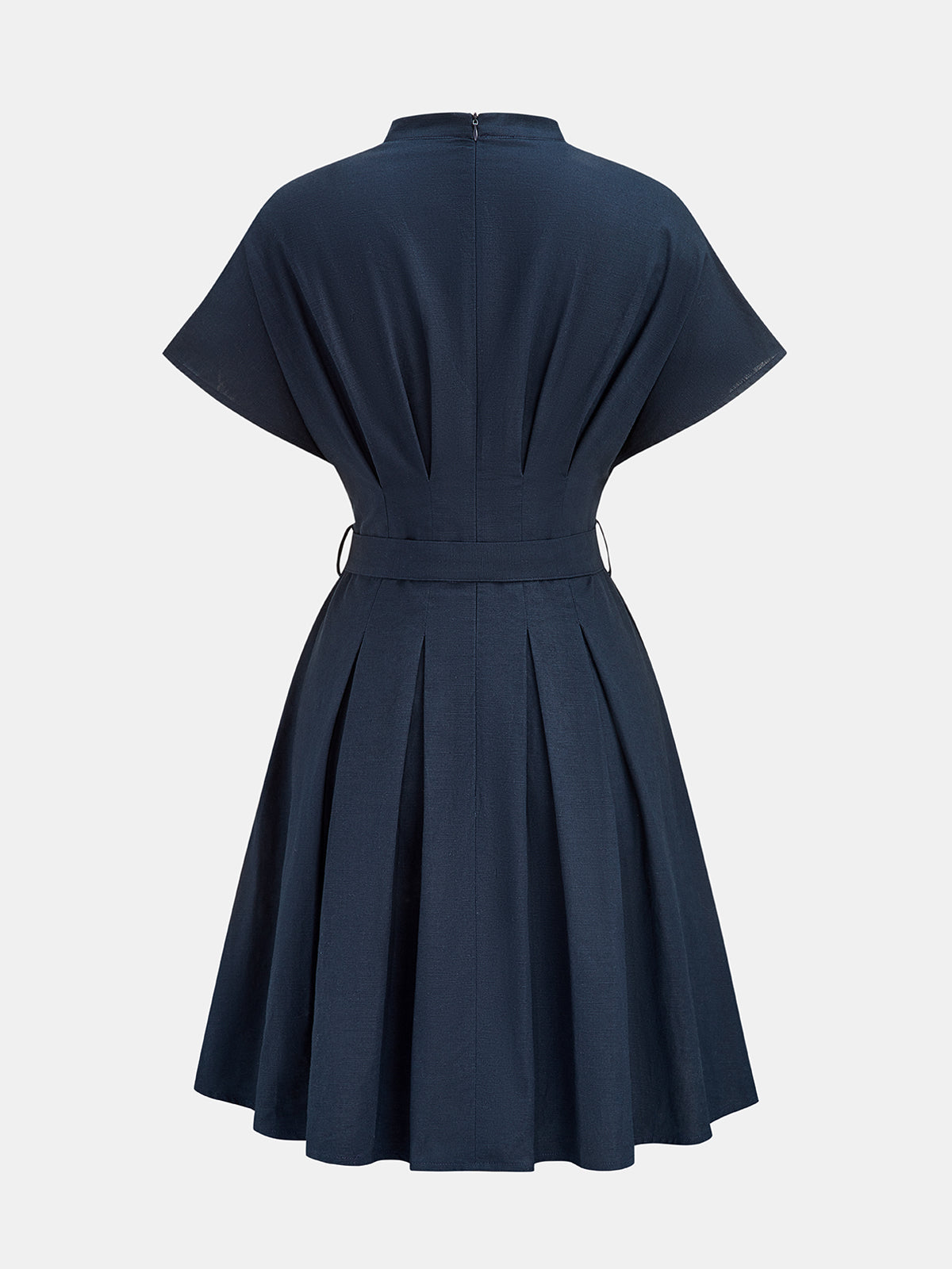 Belted Cotton Linen Pleated Mini Dress