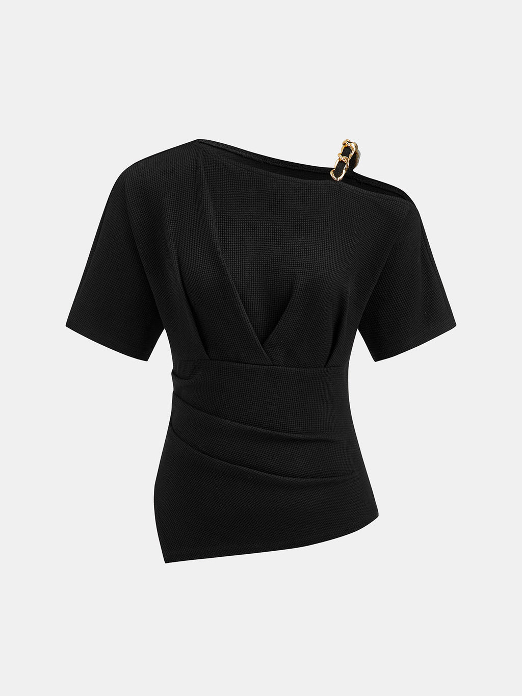 Chain Strap Asymmetrical Waffle Knit Top
