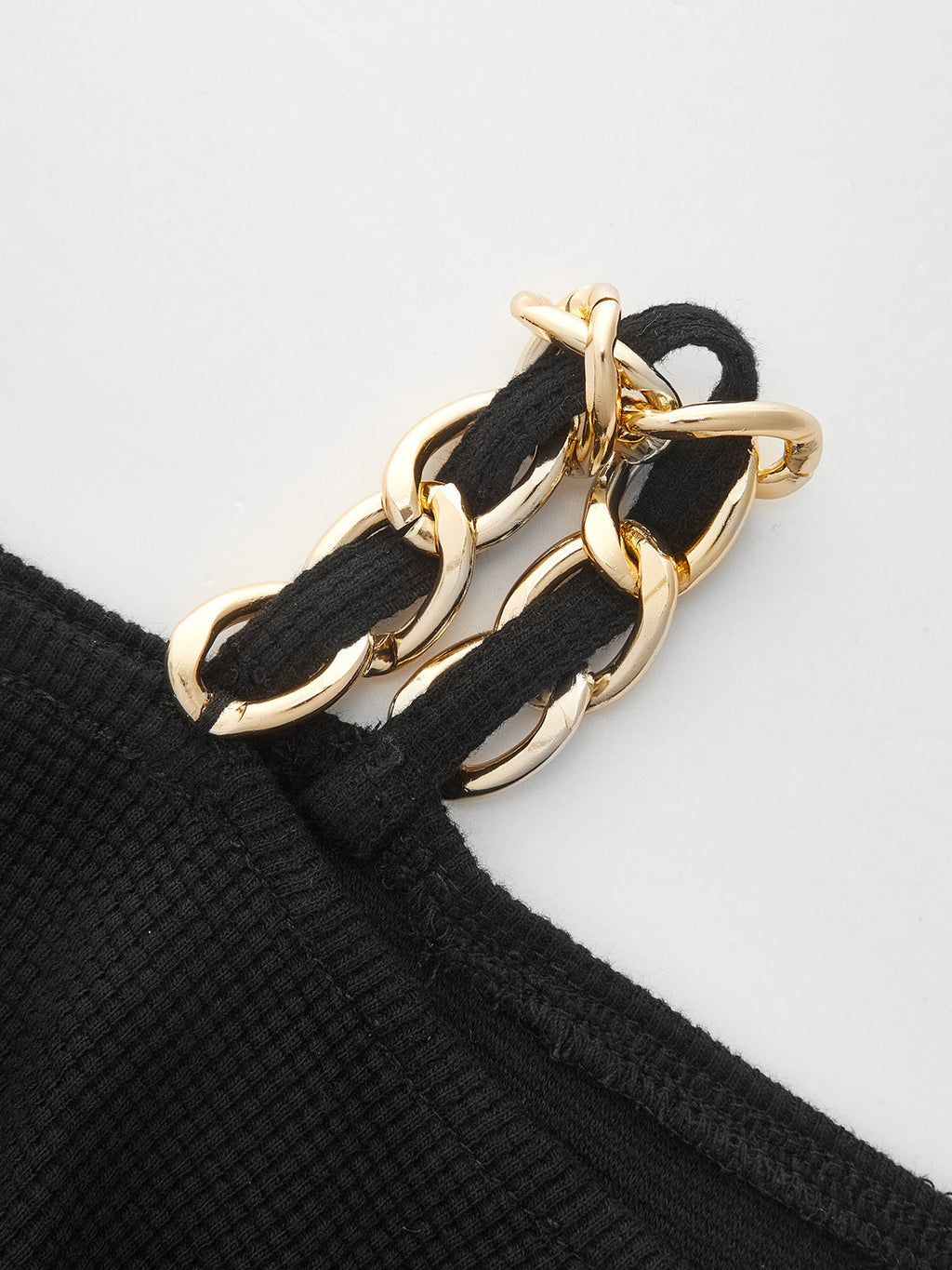 Chain Strap Asymmetrical Waffle Knit Top